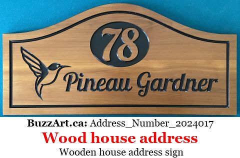Wooden house address sign